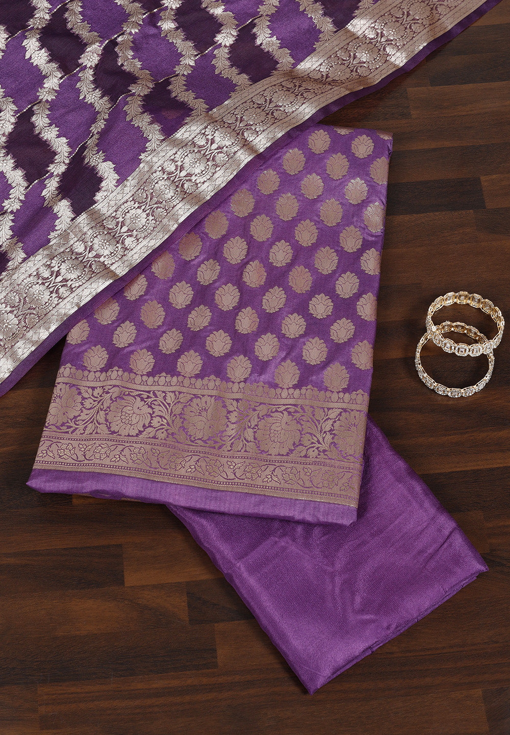 Blush Banarasi Style Suit with Gold Zari Buti & Border