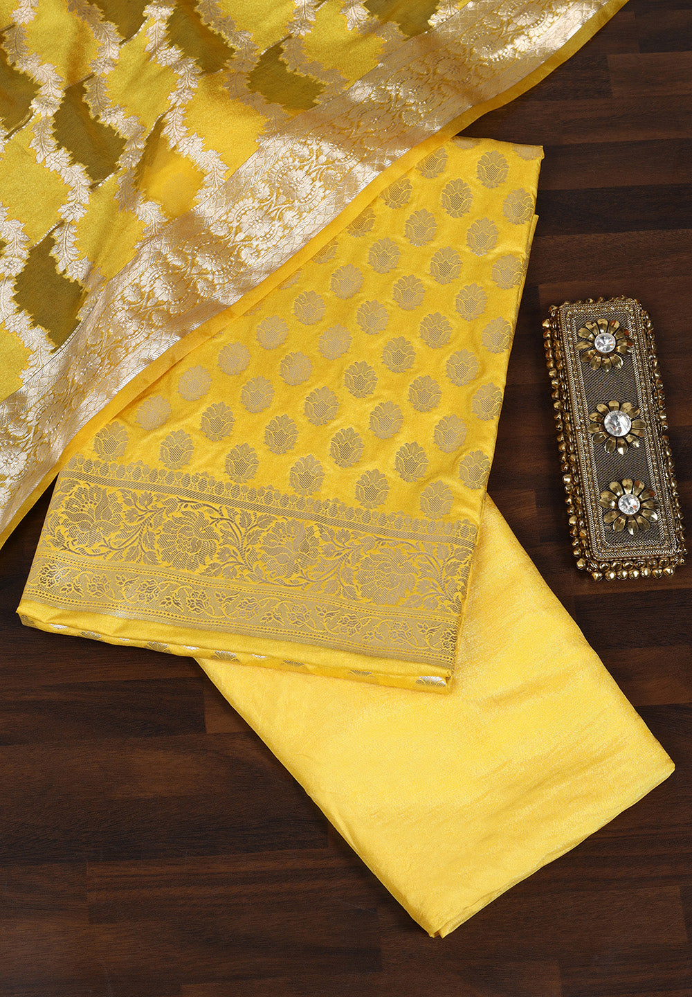 Blush Banarasi Style Suit with Gold Zari Buti & Border