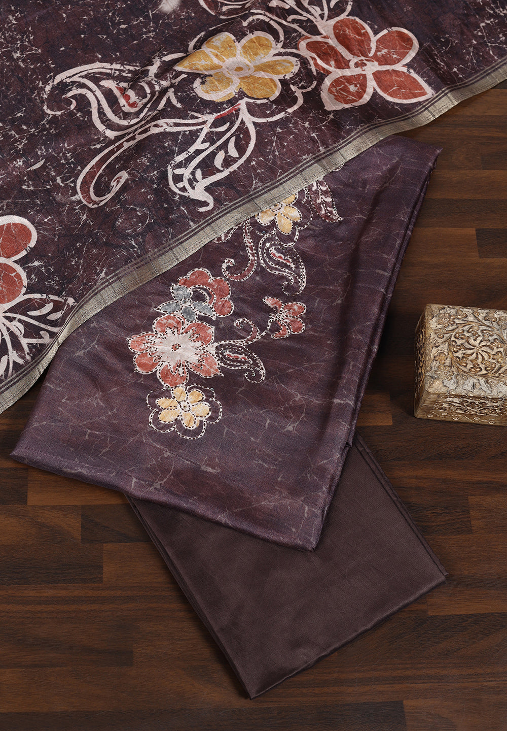 Tussar Unstitched Suit with Sequins Thread Work