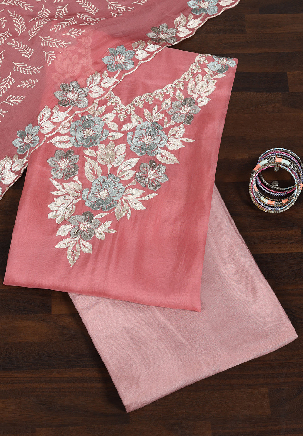 Chinnon Unstitched Suit with Resham Thread Work