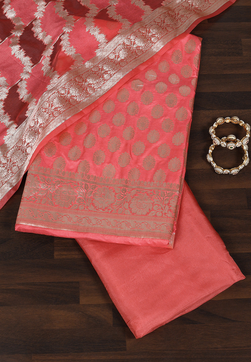Blush Banarasi Style Suit with Gold Zari Buti & Border