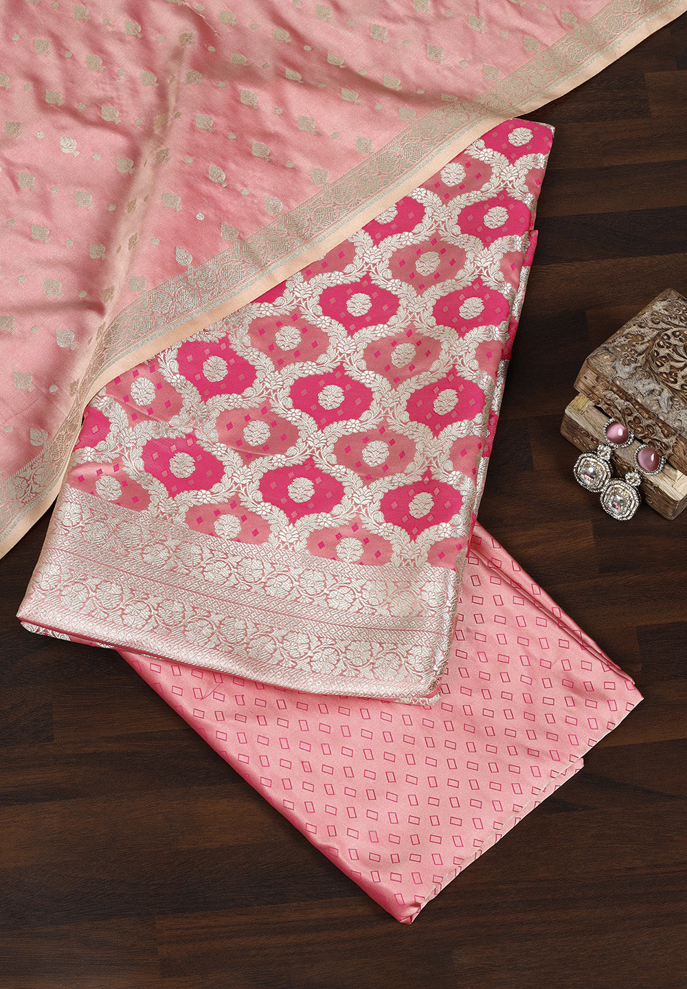 Blush Banarasi Style Suit with Gold Zari Buti & Border