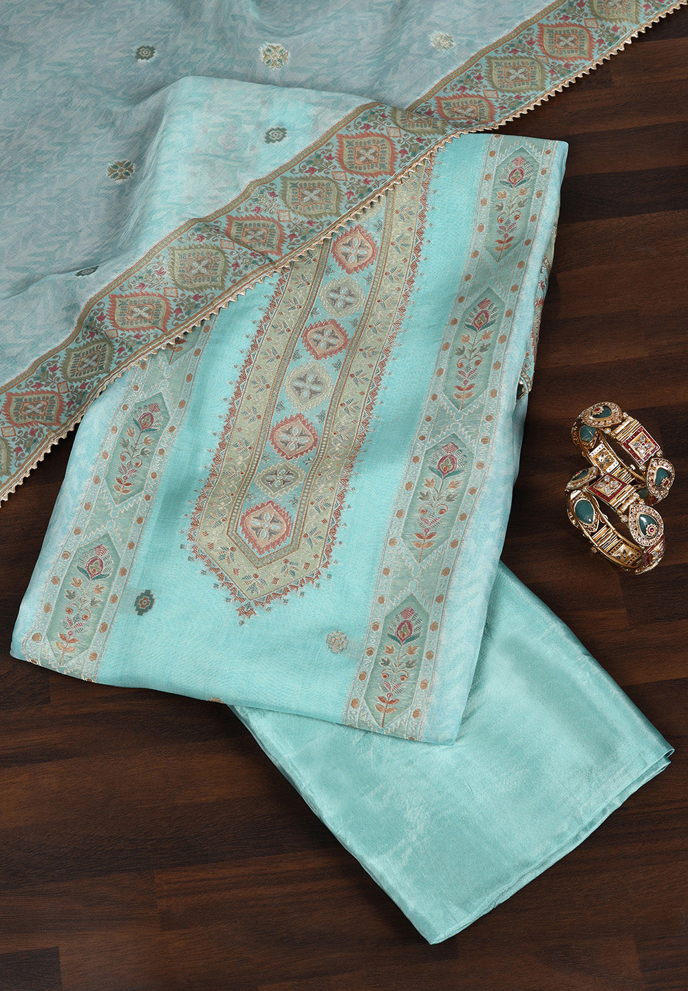 Georgette Unstitched Suit with Zari & Gota Work