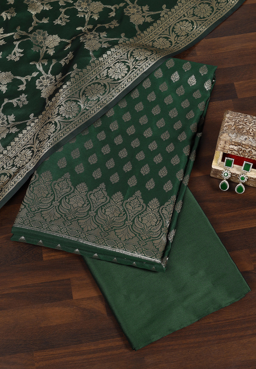 Handcrafted Banarasi Silk Suit with Ornate Floral Zari Motifs