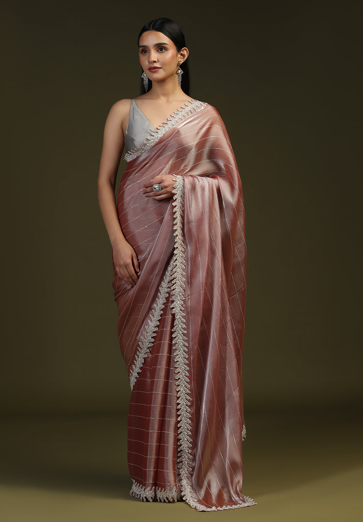 GLASS ORGANZA PEARLS WORK EMBROIDERY SAREE