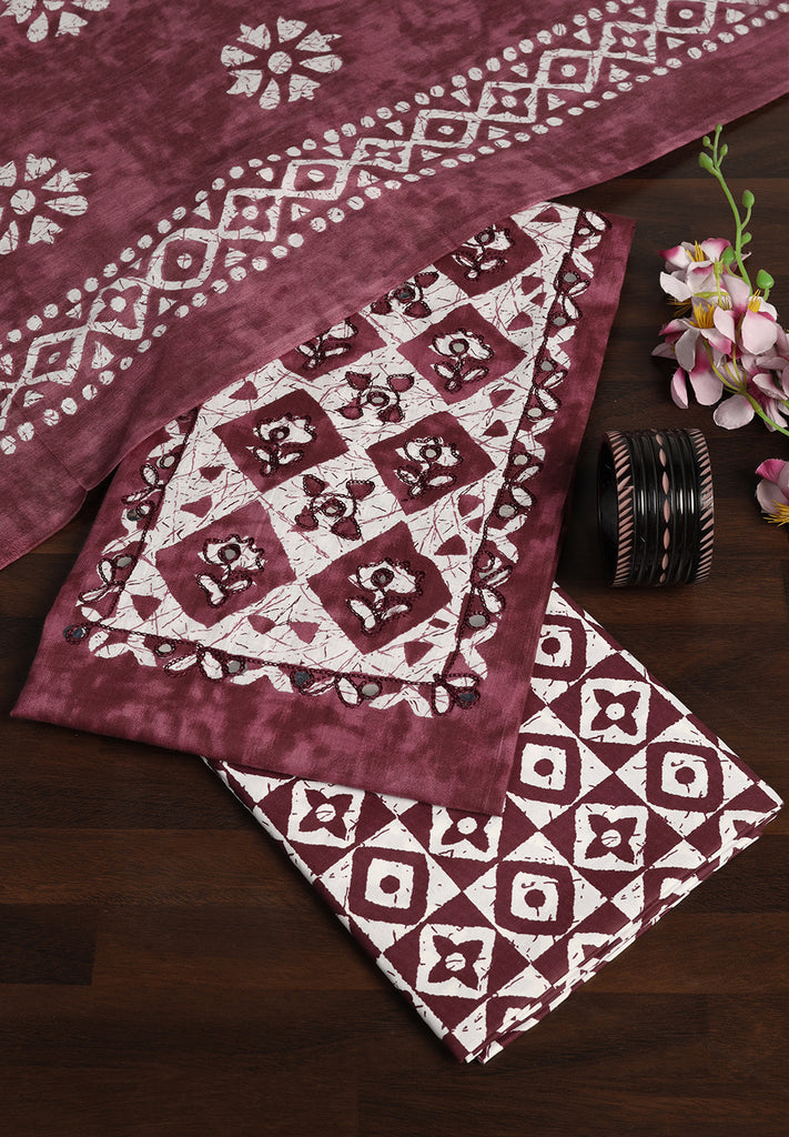 "Timeless Beauty: Cotton Unstitched Suit with Authentic Batik Print"