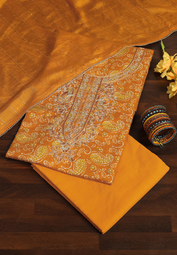 Elegant Cotton Unstitched Suit with Intricate Aari Thread & Sequin WorK