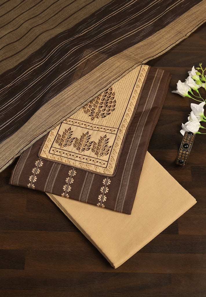 "Unstitched Cotton Suit with Artistic Resham Thread Detailing"