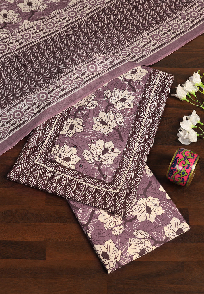 Grace in Every Thread: Cotton Unstitched Suit with Stylish Neck Patch