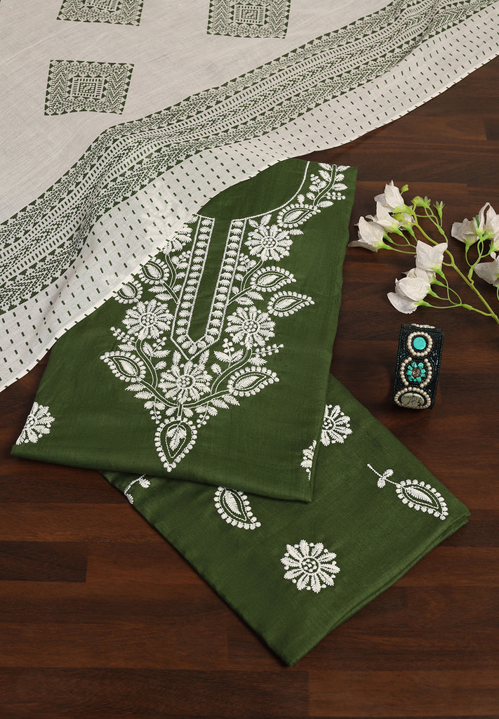"Grace in Every Stitch: Cotton Unstitched Suit with Fine Resham Work"