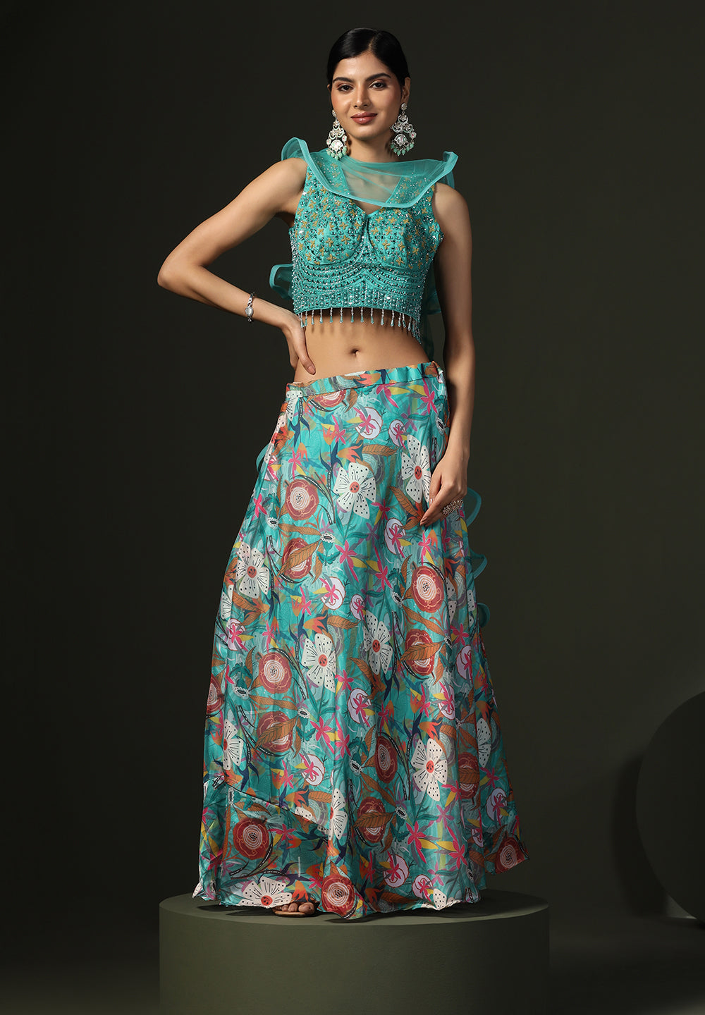 Shop Green Readymade Lehenga Set for Bride | Bombay Selections