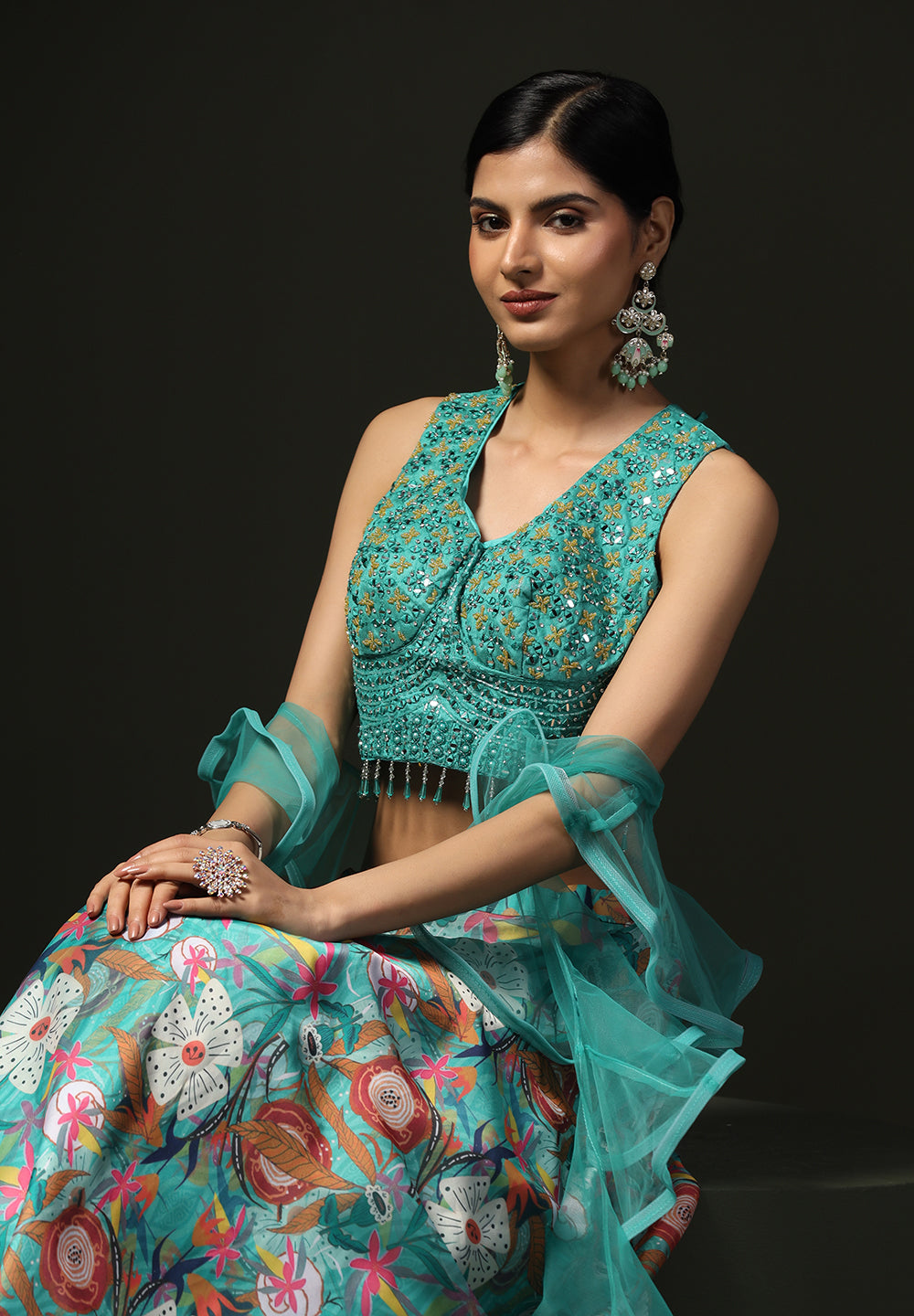 Get Green Readymade Lehenga Set for Bride | Bombay Selections