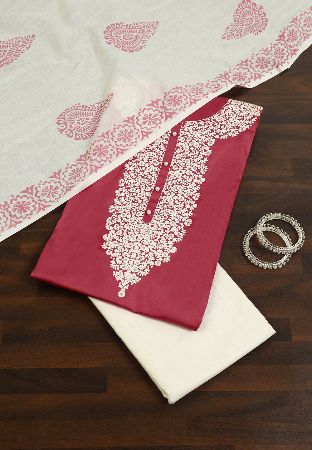 Cotton Unstitched Suit with Thread Work