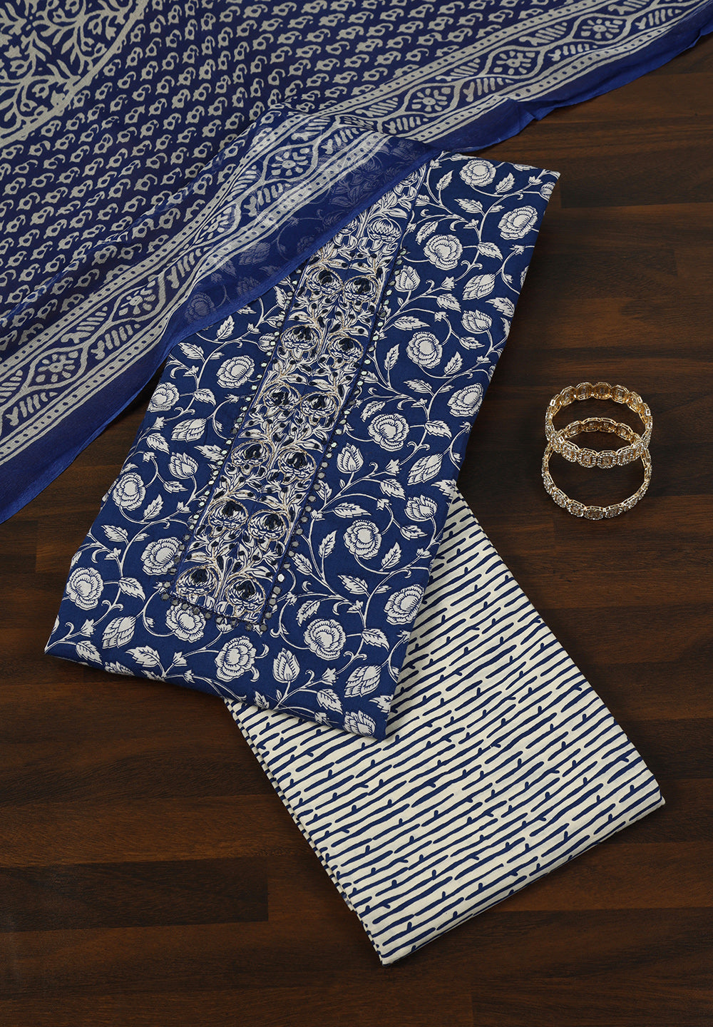 Printed Cotton Unstitched Suit with Neck Patch