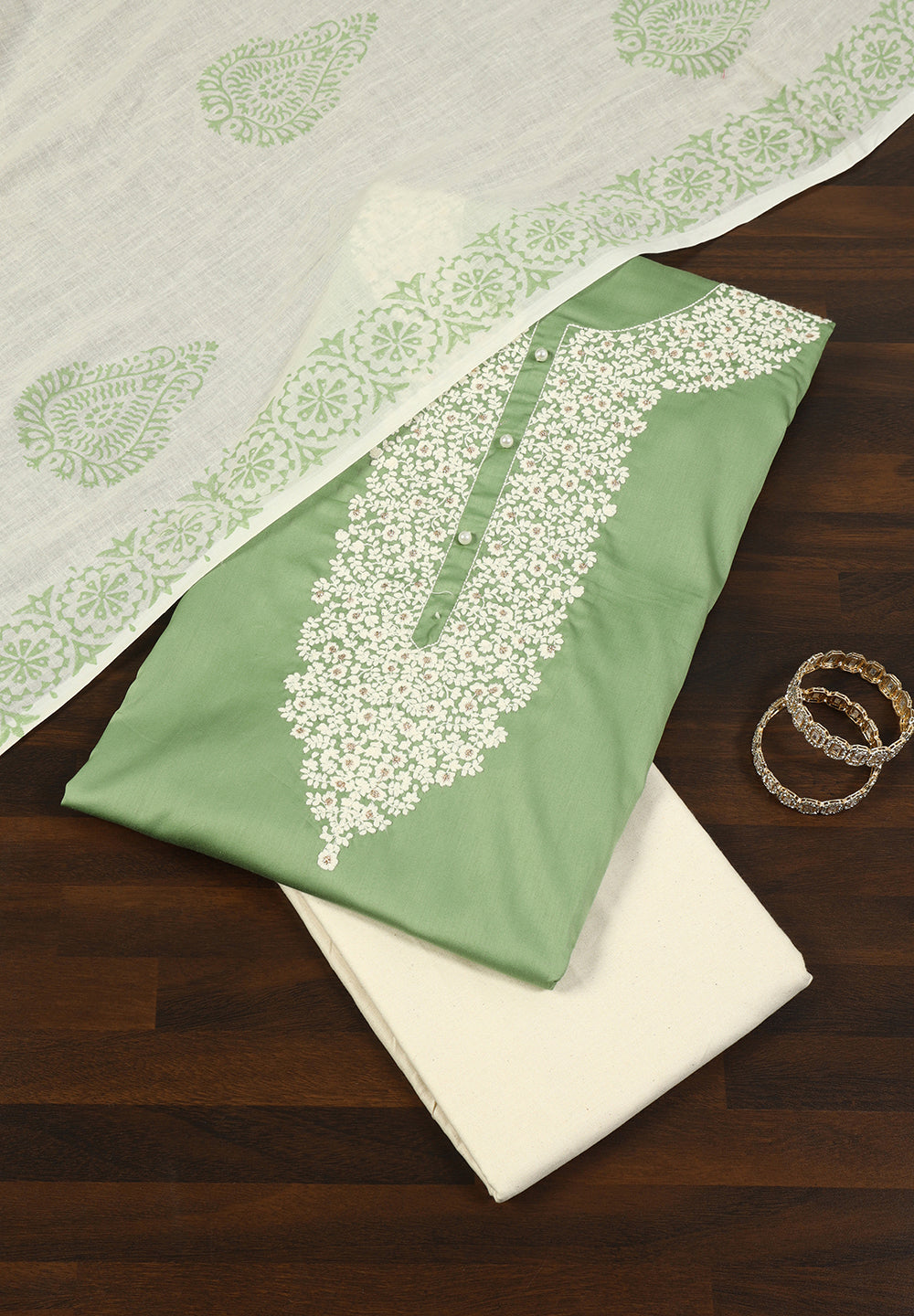 Cotton Unstitched Suit with Thread Work