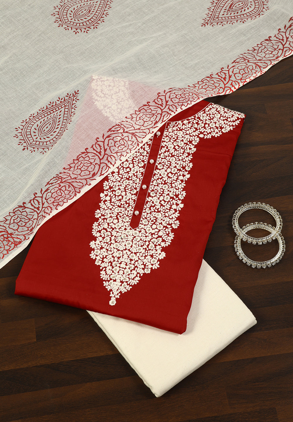 Cotton Unstitched Suit with Thread Work