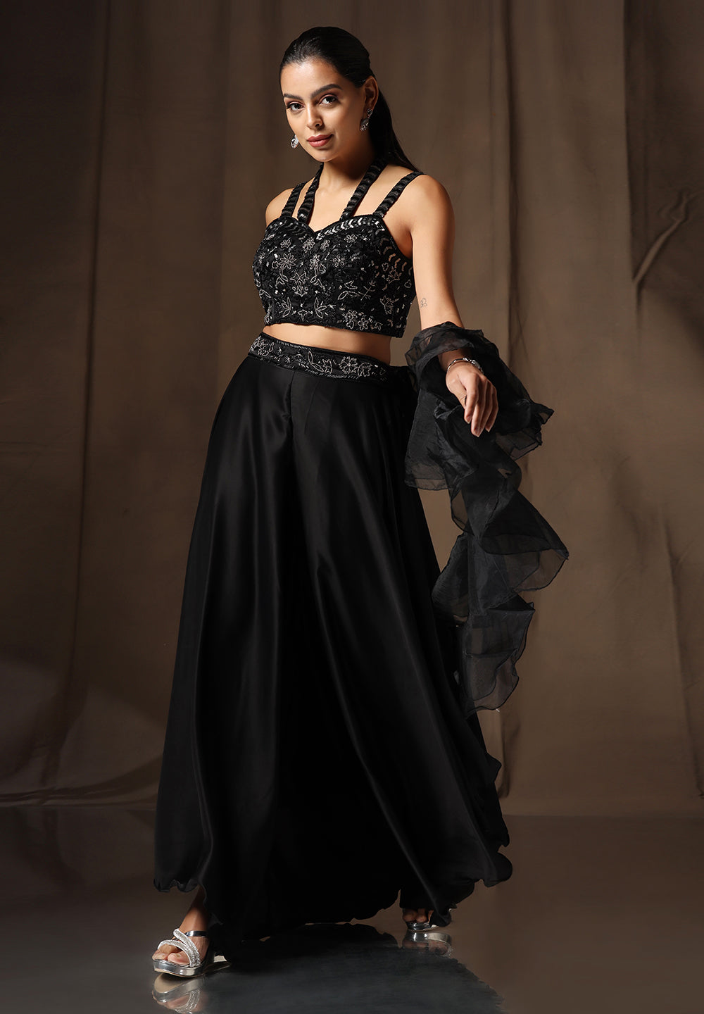 Stylish Readymade Black Sharara set For Women