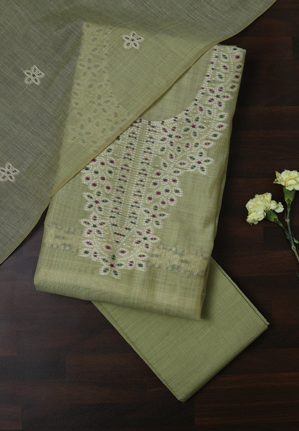 Linen Cotton Unstitched Suit With Thread Work