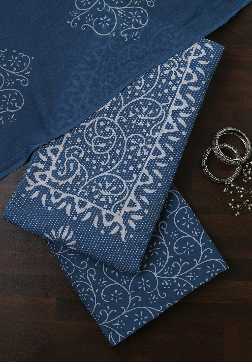 Serene Blue Floral Printed Cotton Unstitched Suit