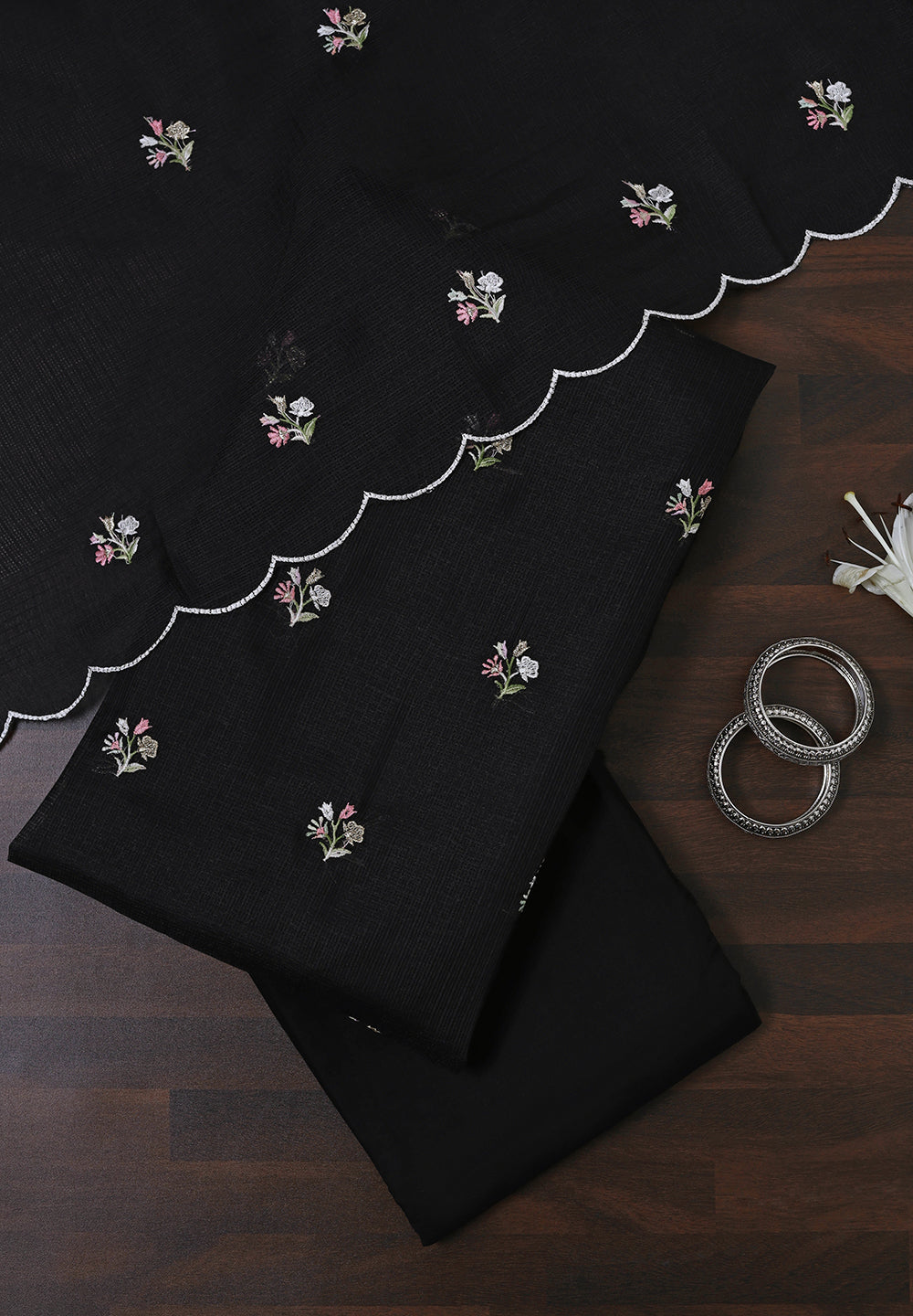 Kota Doria Fabric Unstitched Suit With Resham Work