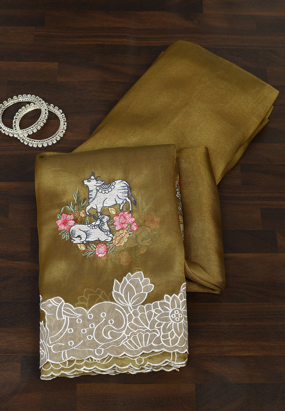 Organza Saree with Intricate Figure Art & Cutwork Border