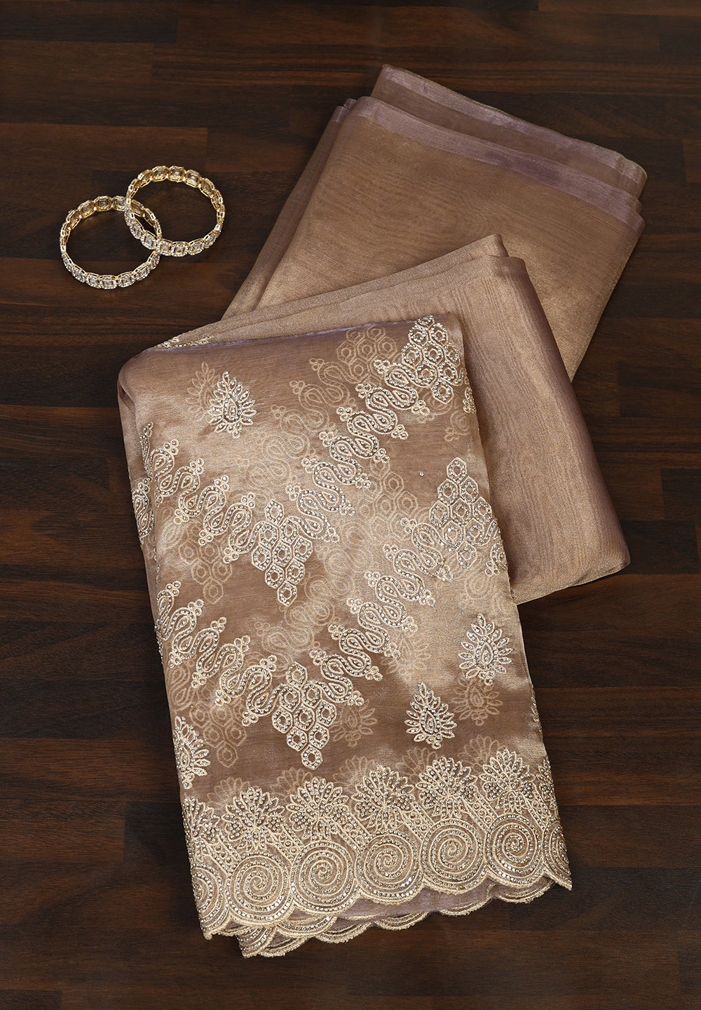 Exquisite Shimmer Organza Saree with Intricate Threadwork & Swarovski Accents