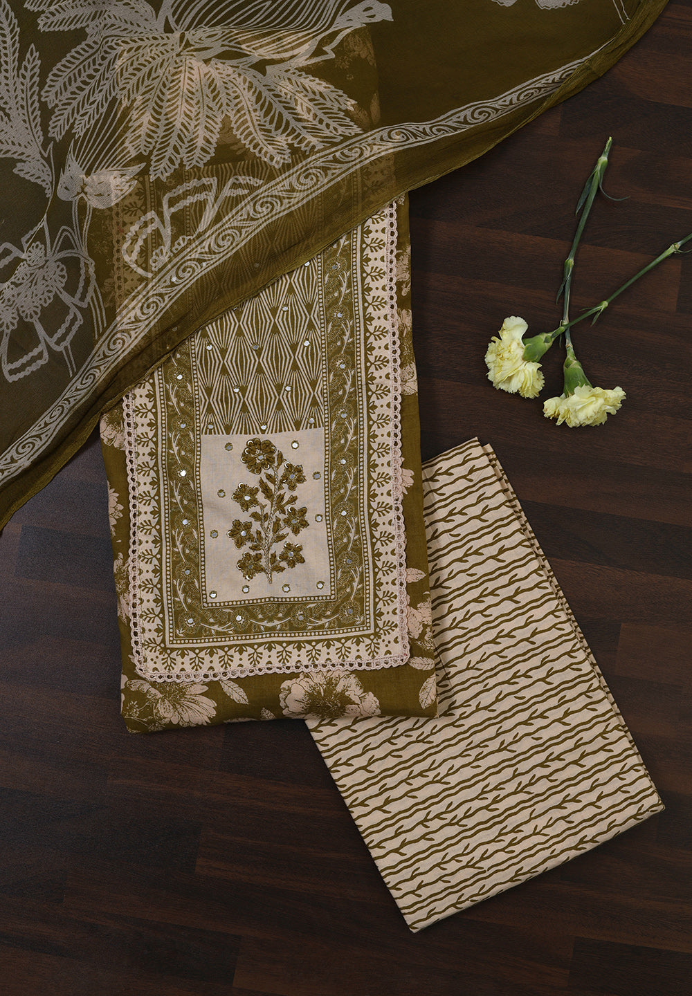 Printed Cotton Unstitched Suit with Neck Patch