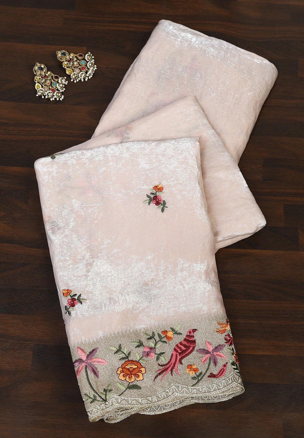 The Serene Sage Hand-Embroidered Organza Saree with Scalloped Zari Detail