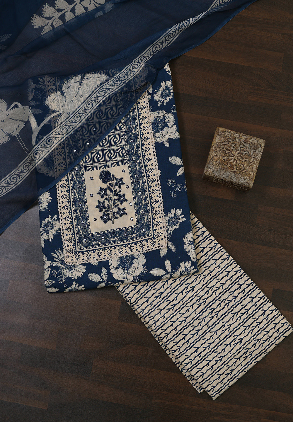 Printed Cotton Unstitched Suit with Neck Patch