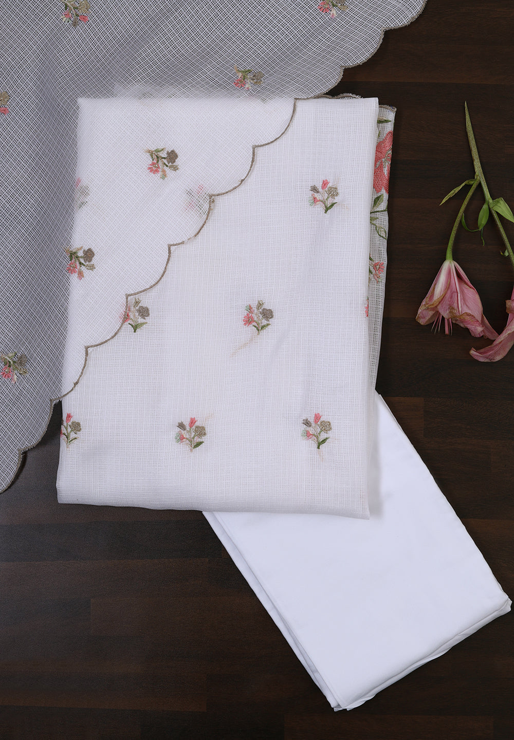 Kota Doria Fabric Unstitched Suit With Resham Work