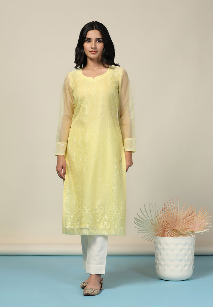 Yellow Thread Work Suit Set For Women | Bombay Selections