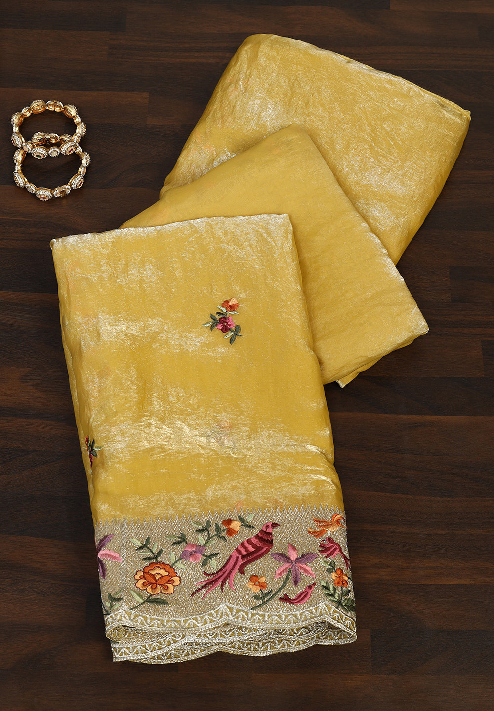 The Serene Sage Hand-Embroidered Organza Saree with Scalloped Zari Detail