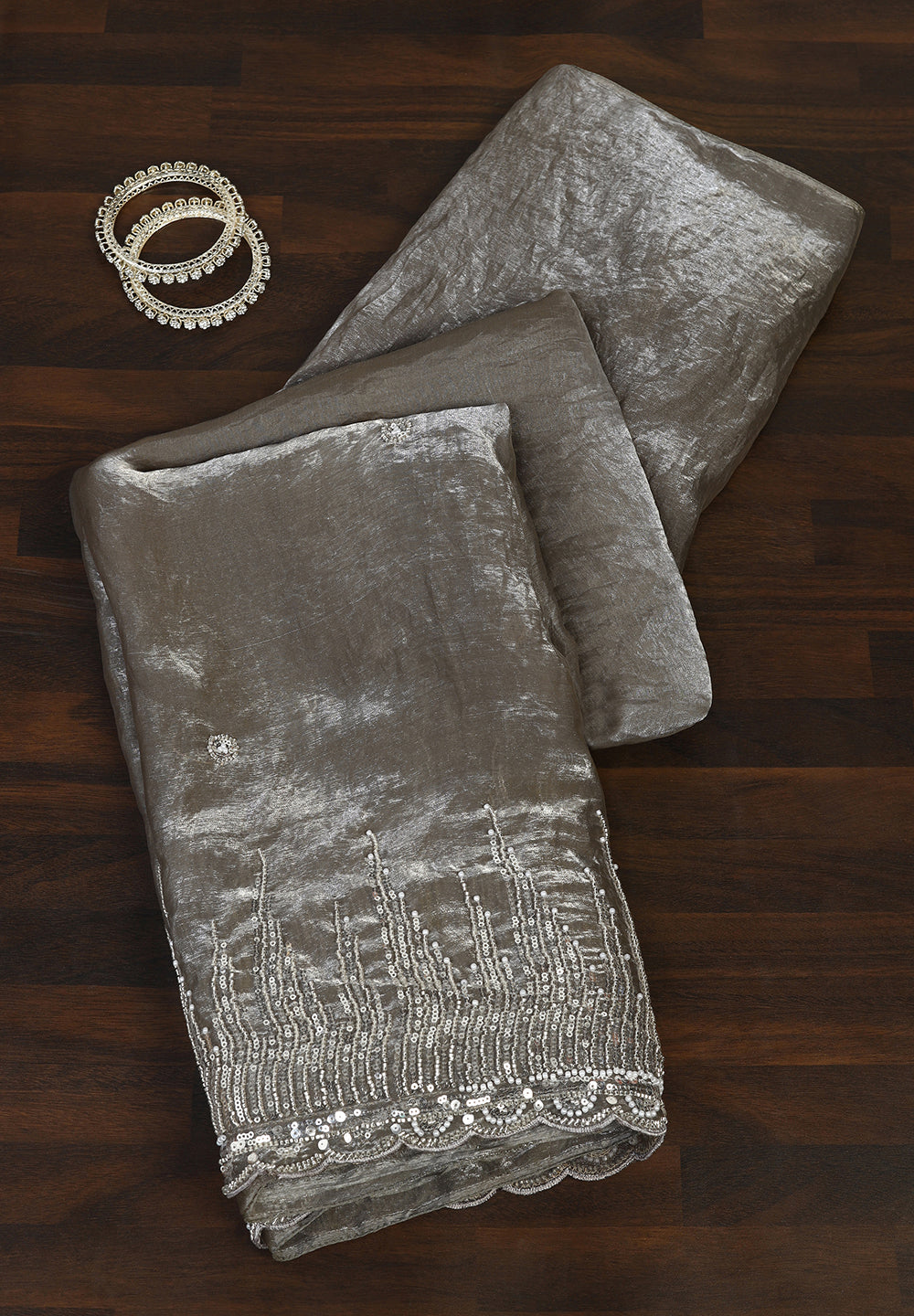 Glamorous Midnight Black Organza Saree with Intricate Sequin & Bead Artistry