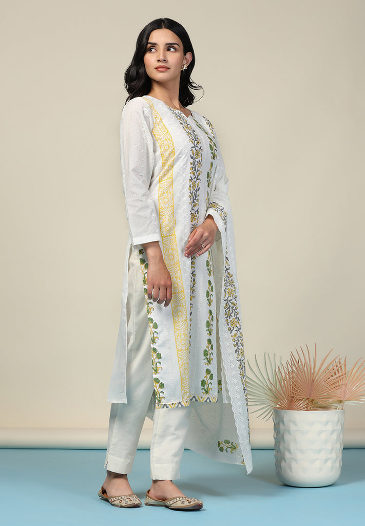 Buy Unstitched Yellow Cotton Fabric Suit Online | Bombay Selections