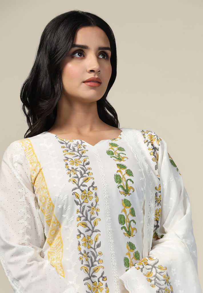 Yellow Unstitched Cotton Fabric Suit Online | Bombay Selections