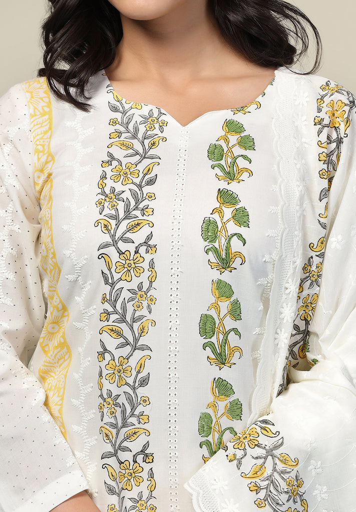 Buy Unstitched Yellow Cotton Suit for Women | Bombay Selections