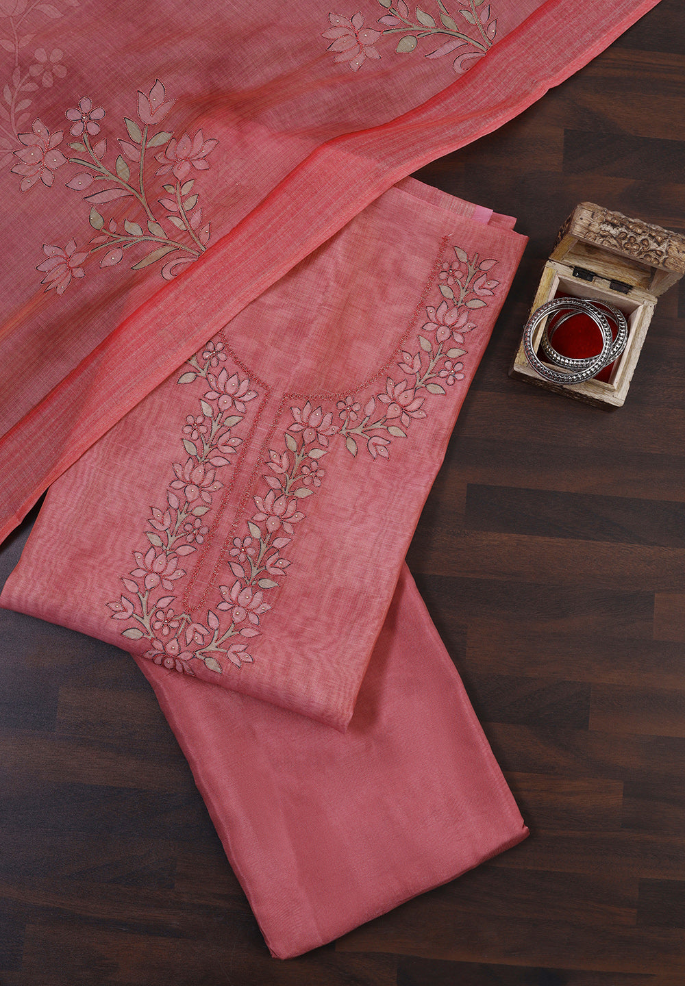 Linen Cotton Unstitched Suit With Thread Work