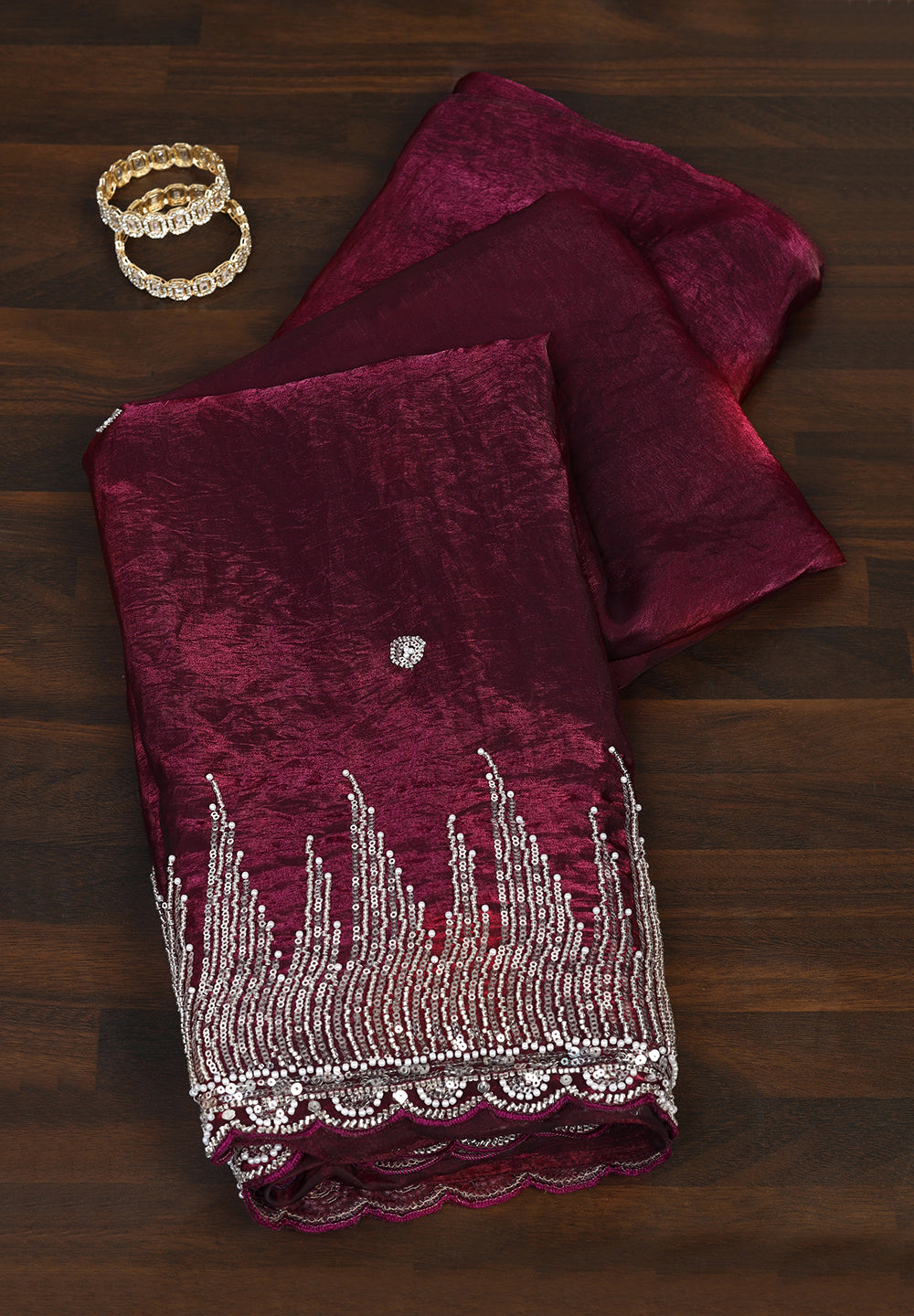 Glamorous Midnight Black Organza Saree with Intricate Sequin & Bead Artistry