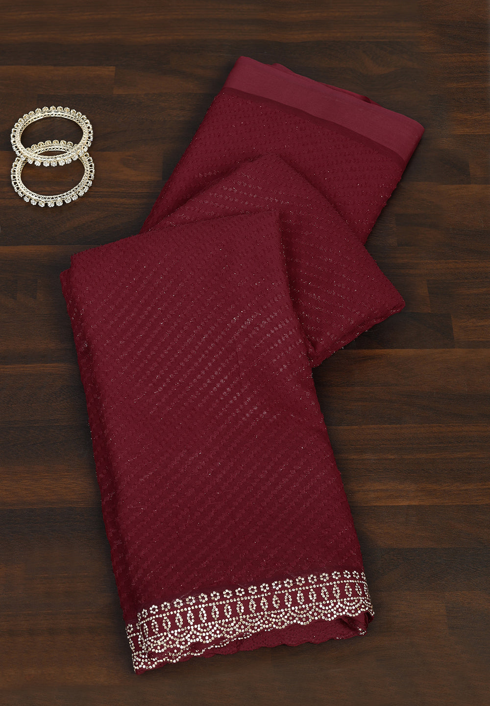 Emerald Georgette Saree with Hand-Set Swarovski Stones