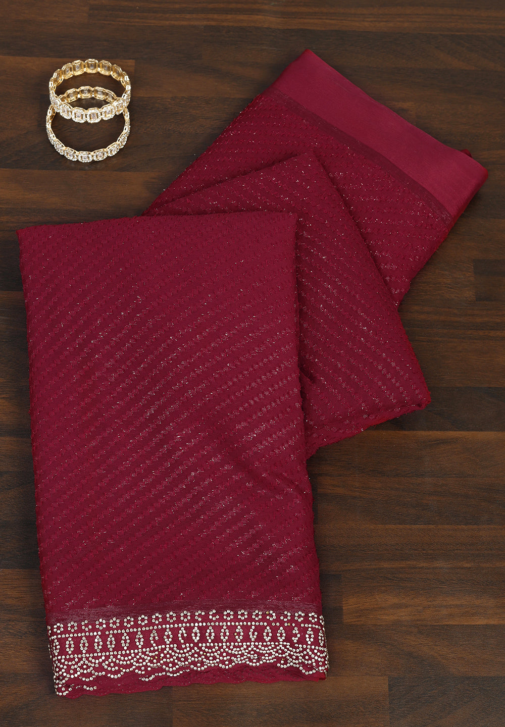 Emerald Georgette Saree with Hand-Set Swarovski Stones