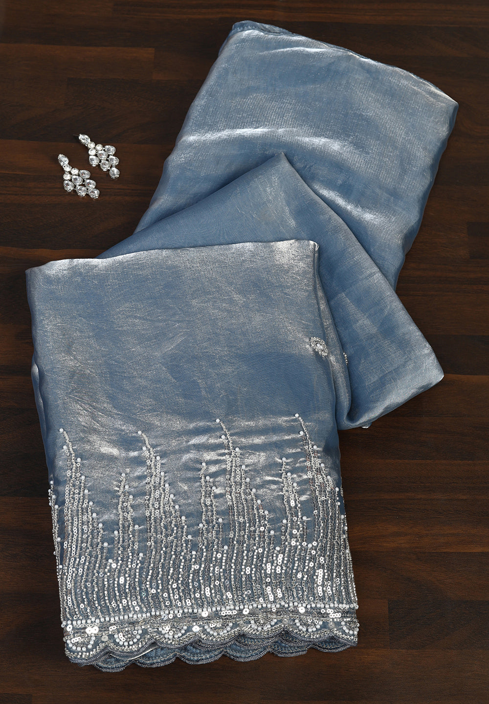 Glamorous Midnight Black Organza Saree with Intricate Sequin & Bead Artistry