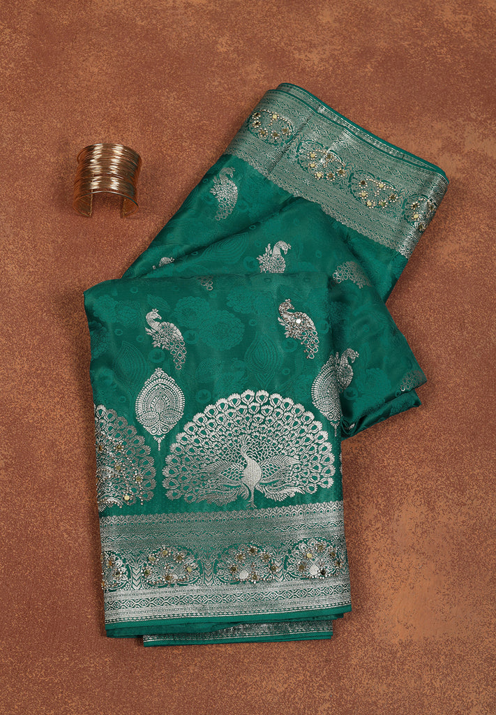 Zari, Mirror & Zircon Work on Luxurious Banarasi Silk