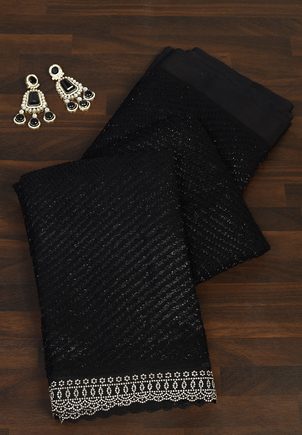 Emerald Georgette Saree with Hand-Set Swarovski Stones