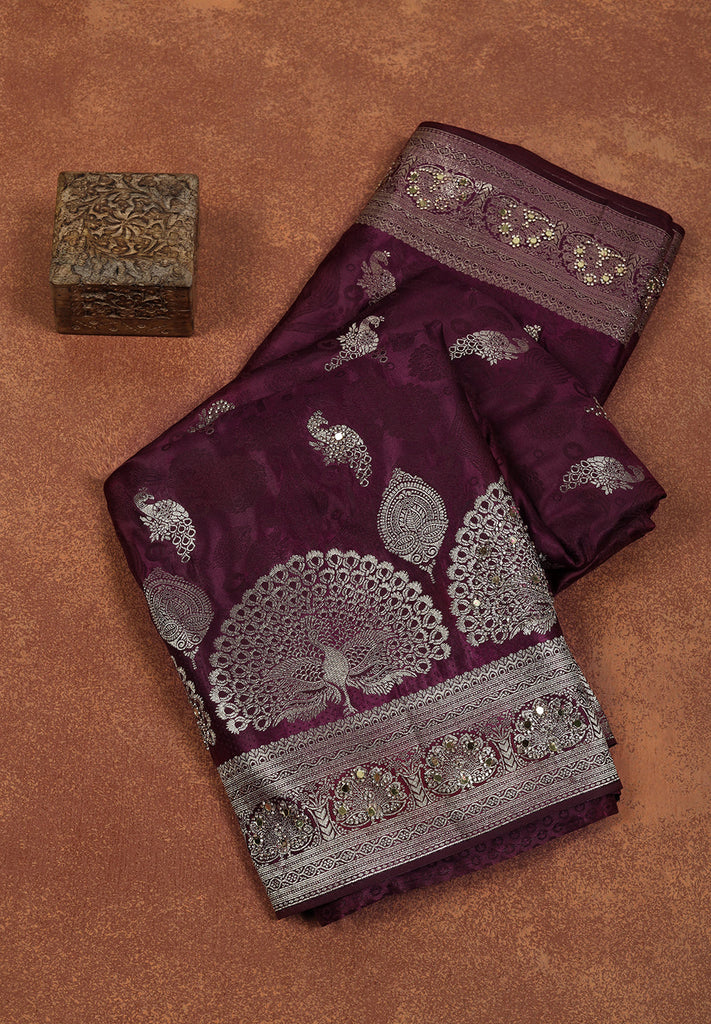 Zari, Mirror & Zircon Work on Luxurious Banarasi Silk