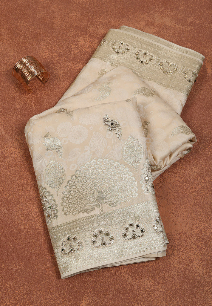 Zari, Mirror & Zircon Work on Luxurious Banarasi Silk