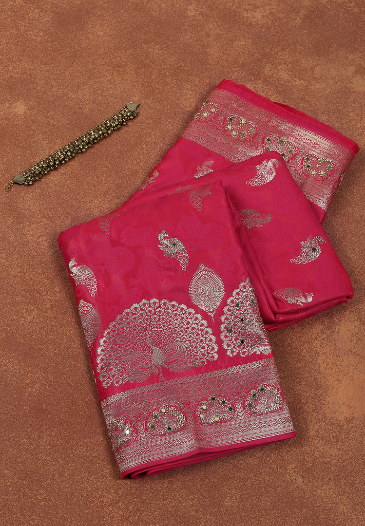 Zari, Mirror & Zircon Work on Luxurious Banarasi Silk