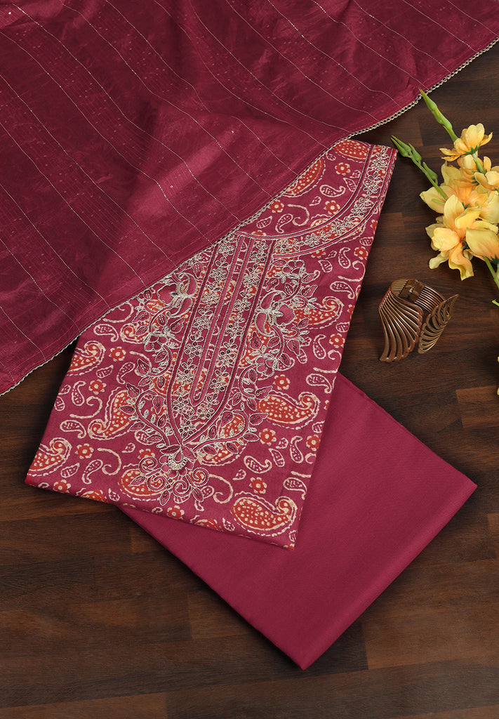 Elegant Cotton Unstitched Suit with Intricate Aari Thread & Sequin WorK