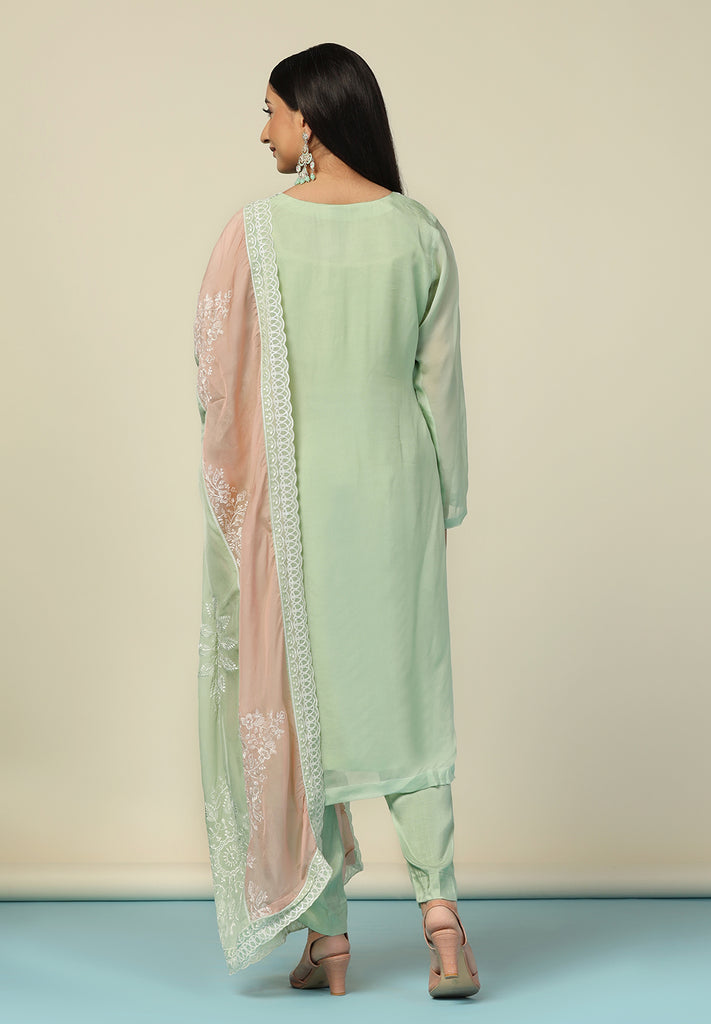 Buy green Unstitched Organza Suit | Bombay Selections