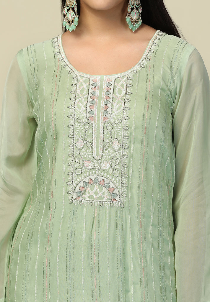 Buy Green Organza Suit Online | Bombay Selections