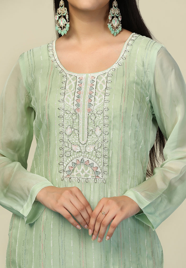 Buy Green Organza Suit Set Online | Bombay Selections